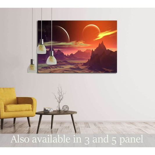 Alien Planet - 3D Rendered Computer Artwork. Rocks and moon №2933 Ready to Hang Canvas Print - Zellart Canvas Prints ALL_Products, s-2933