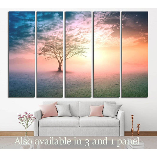 Alone tree on beautiful meadow №3161 Ready to Hang Canvas Print - Zellart Canvas Prints ALL_Products, s-3161
