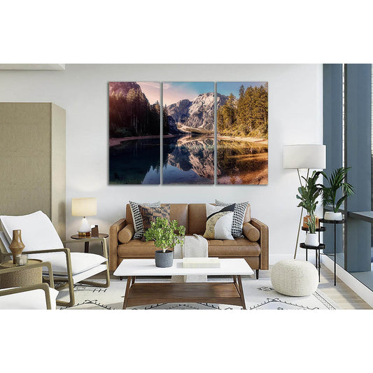 Alps Famous Braies Lake №sl06 Ready to Hang Canvas Print - Zellart Canvas Prints 0new, ALL_Products, Nature & Landscapes Canvas Print