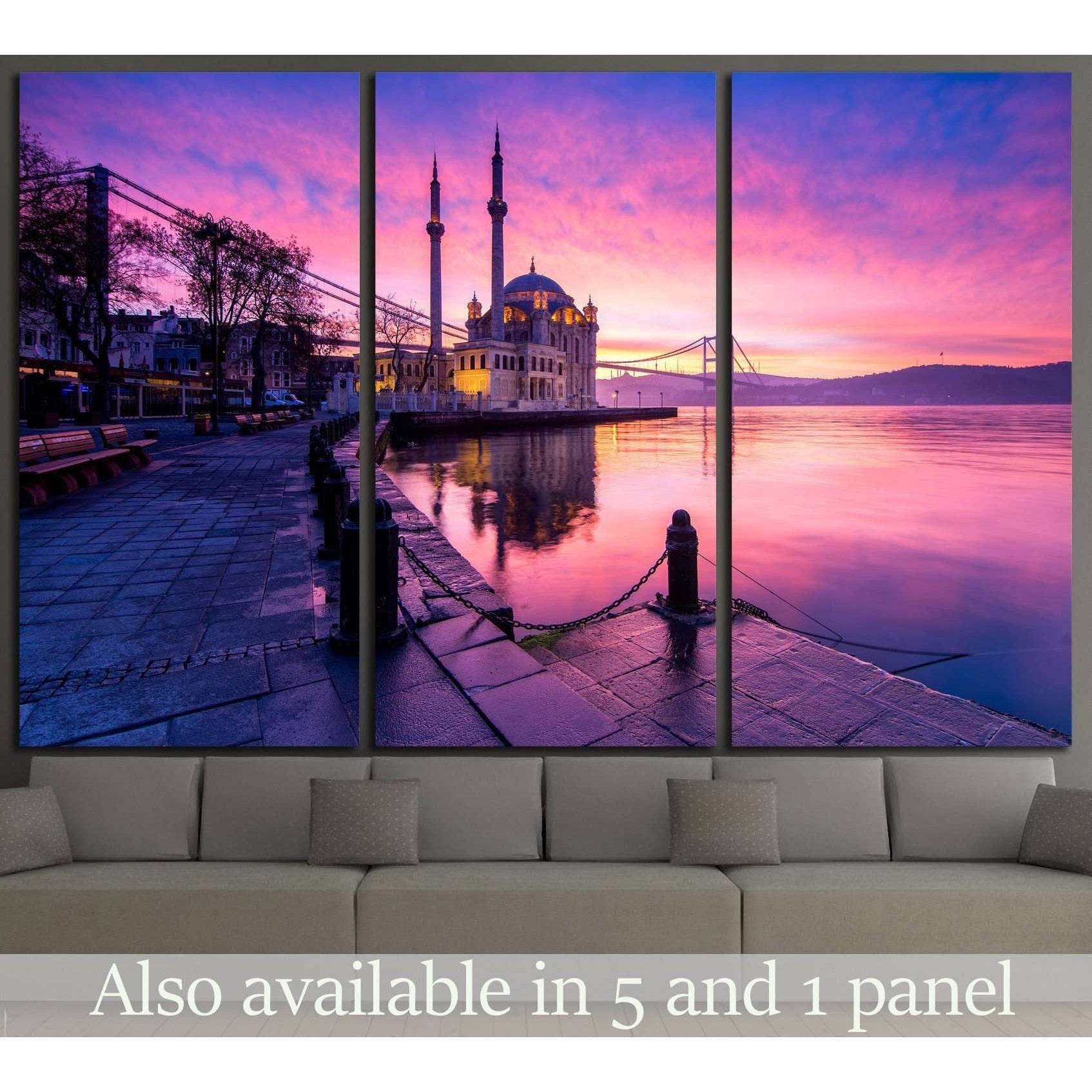 amazing sunrise at ortakoy mosque, istanbul №1302 Ready to Hang Canvas Print