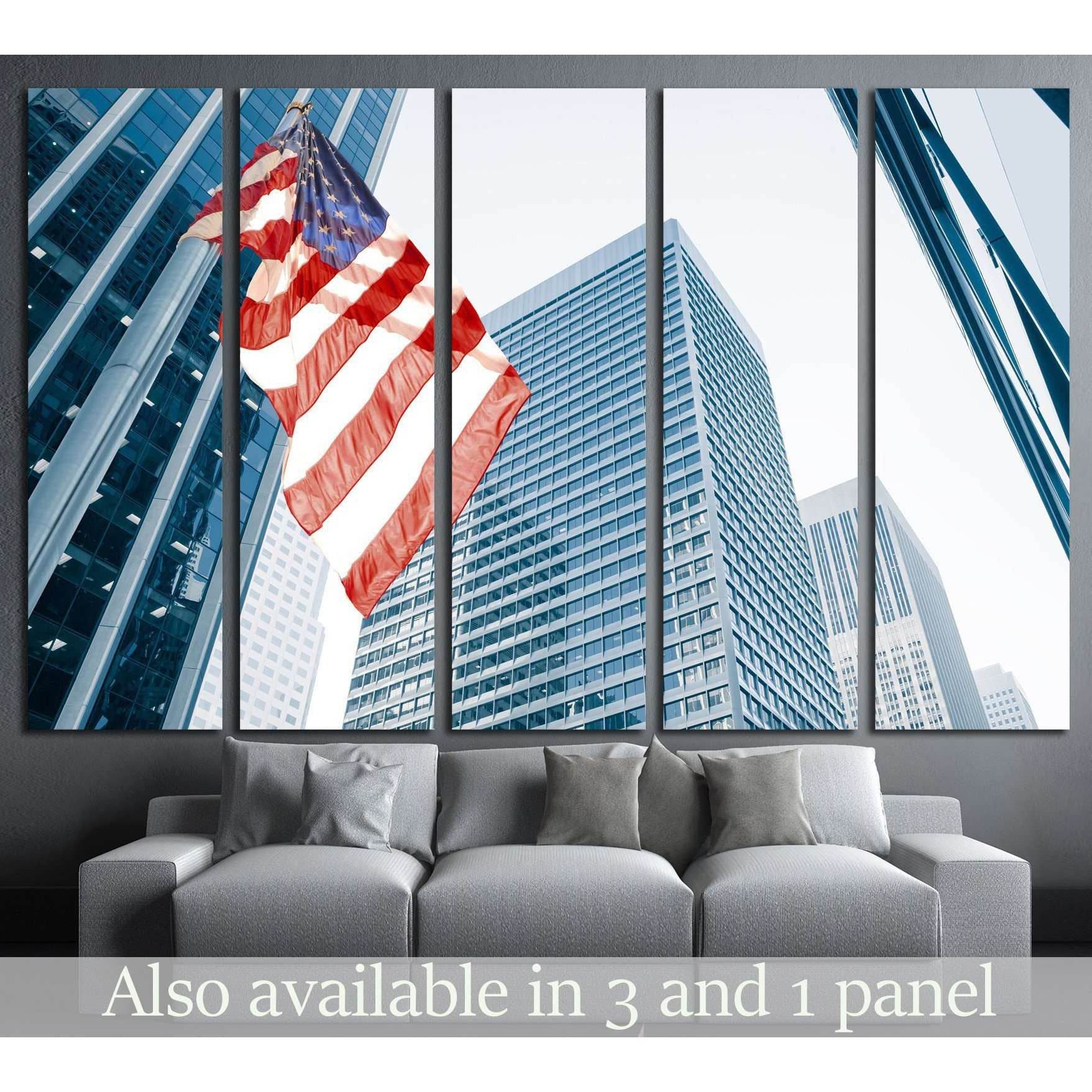 American flag on blue building №1288 Ready to Hang Canvas Print - Zellart Canvas Prints ALL_Products, s-1288