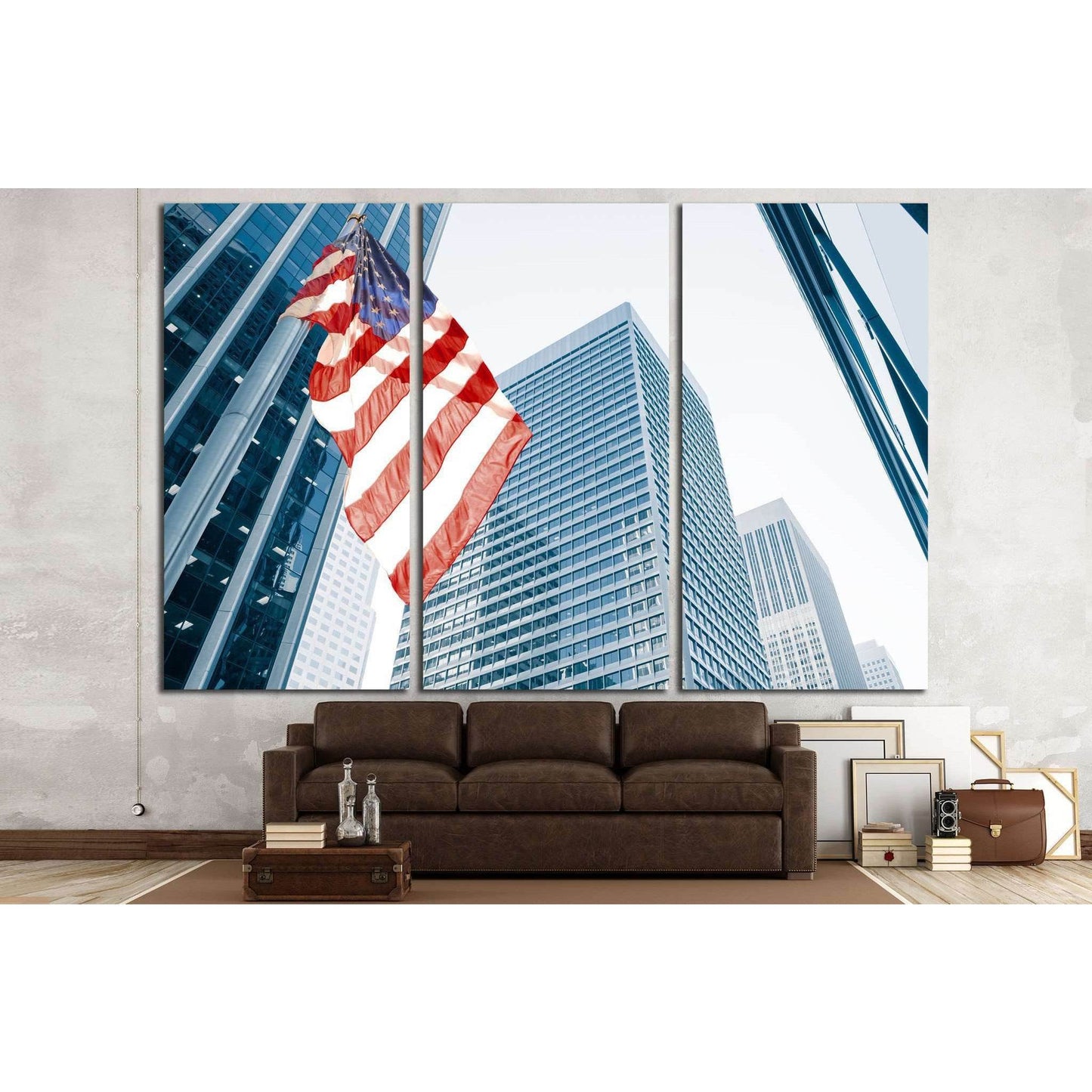 American flag on blue building №1288 Ready to Hang Canvas Print - Zellart Canvas Prints ALL_Products, s-1288