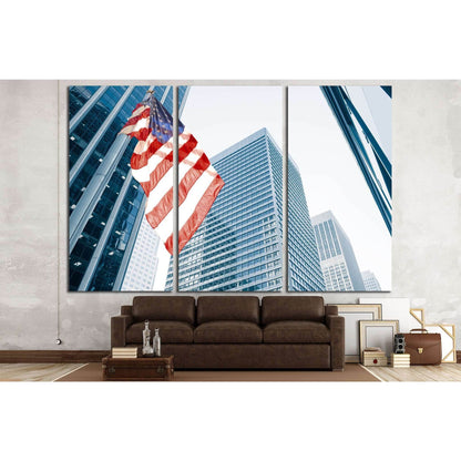 American flag on blue building №1288 Ready to Hang Canvas Print - Zellart Canvas Prints ALL_Products, s-1288