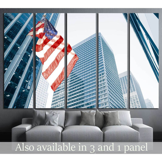 American flag on blue building №1288 Ready to Hang Canvas PrintCanvas art arrives ready to hang, with hanging accessories included and no additional framing required. Every canvas print is hand-crafted, made on-demand at our workshop and expertly stretche