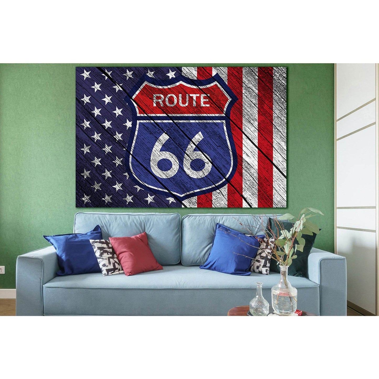 American Flag Route 66 On Old Wood №SL1201 Ready to Hang Canvas Print - Zellart Canvas Prints 0new, ALL_Products, Flags