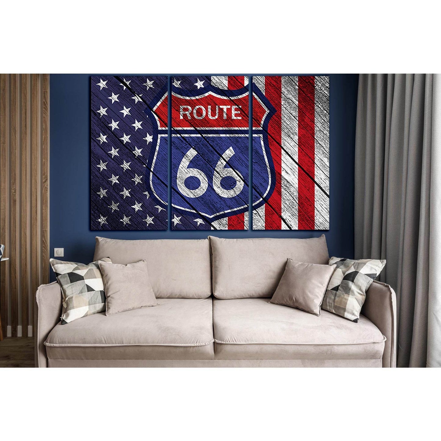 American Flag Route 66 On Old Wood №SL1201 Ready to Hang Canvas Print - Zellart Canvas Prints 0new, ALL_Products, Flags