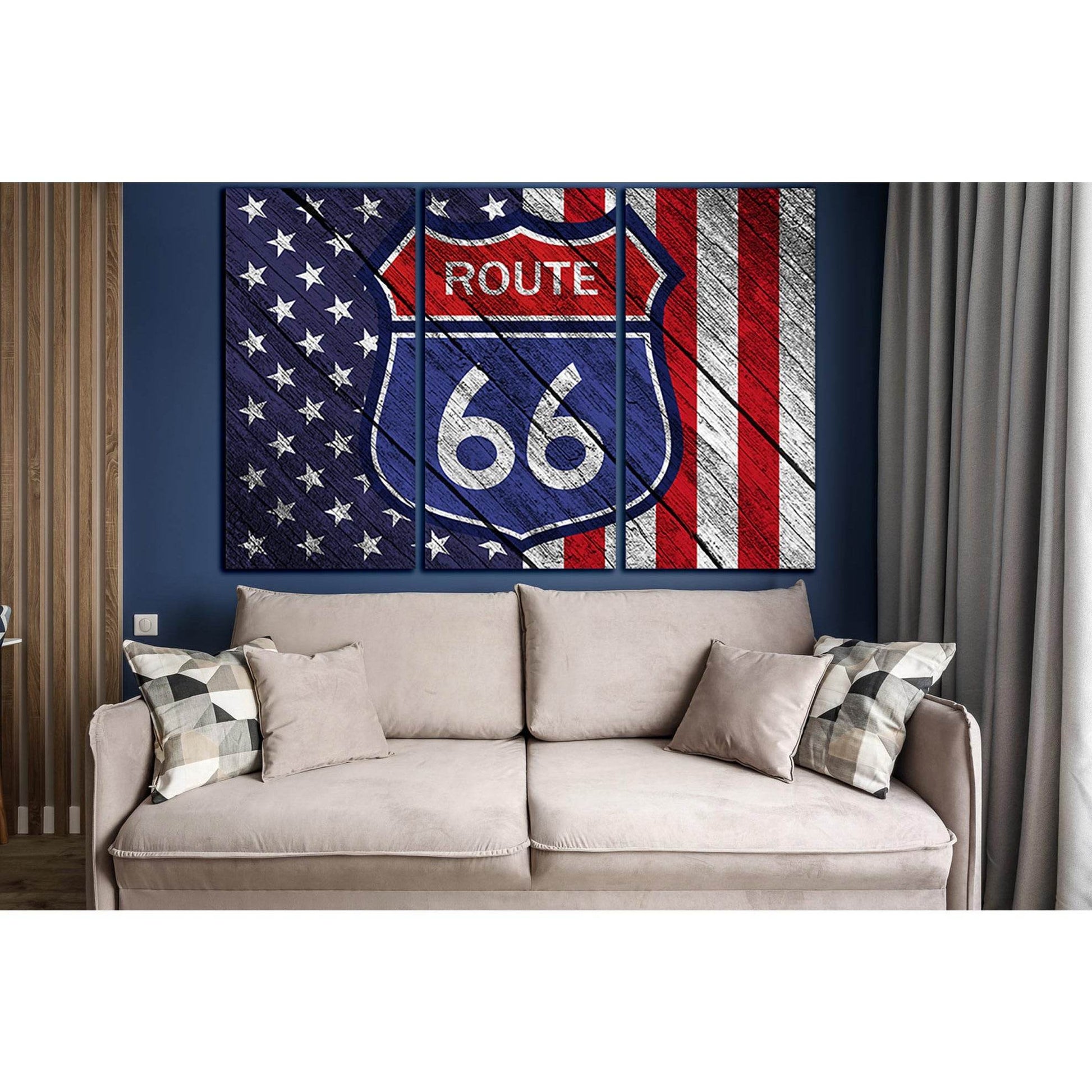 American Flag Route 66 On Old Wood №SL1201 Ready to Hang Canvas Print - Zellart Canvas Prints 0new, ALL_Products, Flags