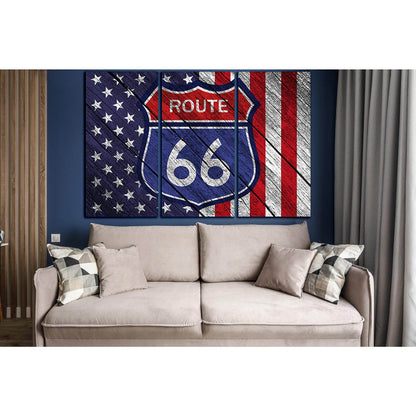 American Flag Route 66 On Old Wood №SL1201 Ready to Hang Canvas Print - Zellart Canvas Prints 0new, ALL_Products, Flags
