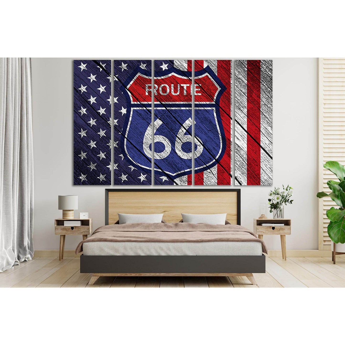 American Flag Route 66 On Old Wood №SL1201 Ready to Hang Canvas Print - Zellart Canvas Prints 0new, ALL_Products, Flags