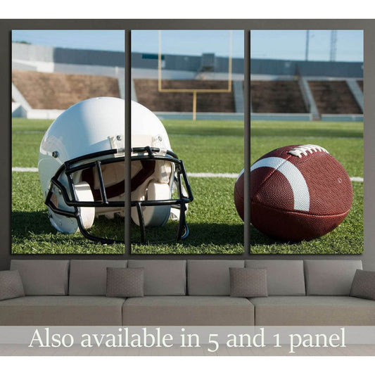 American football and helmet on field with goal post in background №2113 Ready to Hang Canvas Print - Zellart Canvas Prints ALL_Products, s-2113