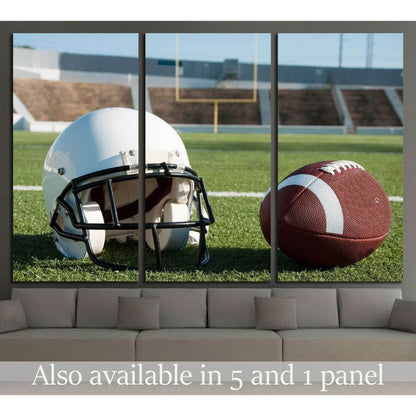 American football and helmet on field with goal post in background №2113 Ready to Hang Canvas PrintCanvas art arrives ready to hang, with hanging accessories included and no additional framing required. Every canvas print is hand-crafted, made on-demand a
