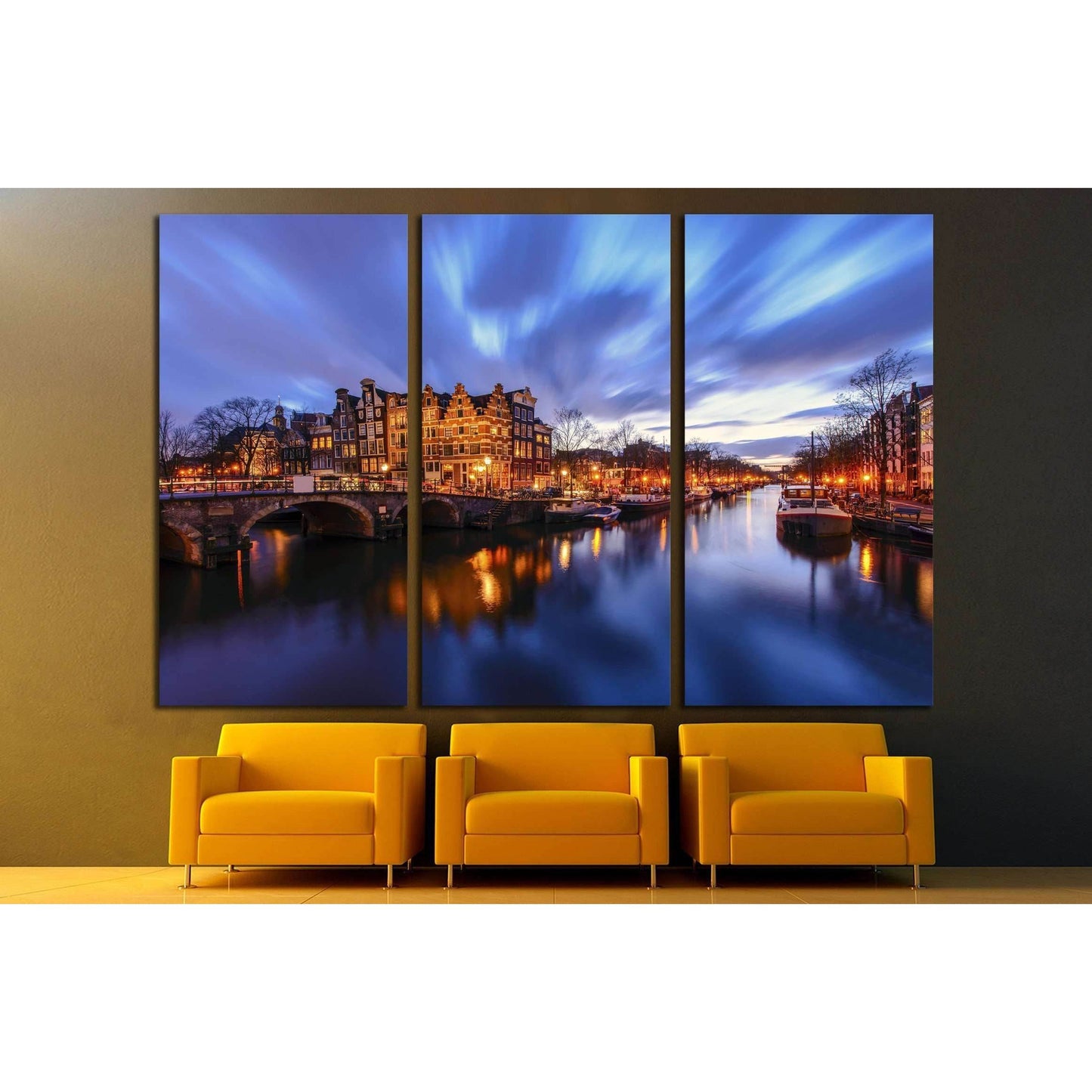 Amsterdam canal during twilight time №2201 Ready to Hang Canvas Print - Zellart Canvas Prints ALL_Products, s-2201