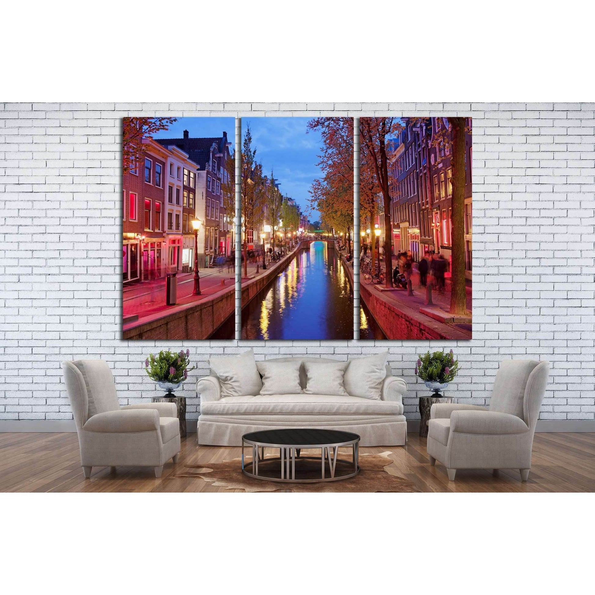 Amsterdam Red Light District area in the city centre at dusk, North Holland, the Netherlands №2156 Ready to Hang Canvas PrintCanvas art arrives ready to hang, with hanging accessories included and no additional framing required. Every canvas print is hand