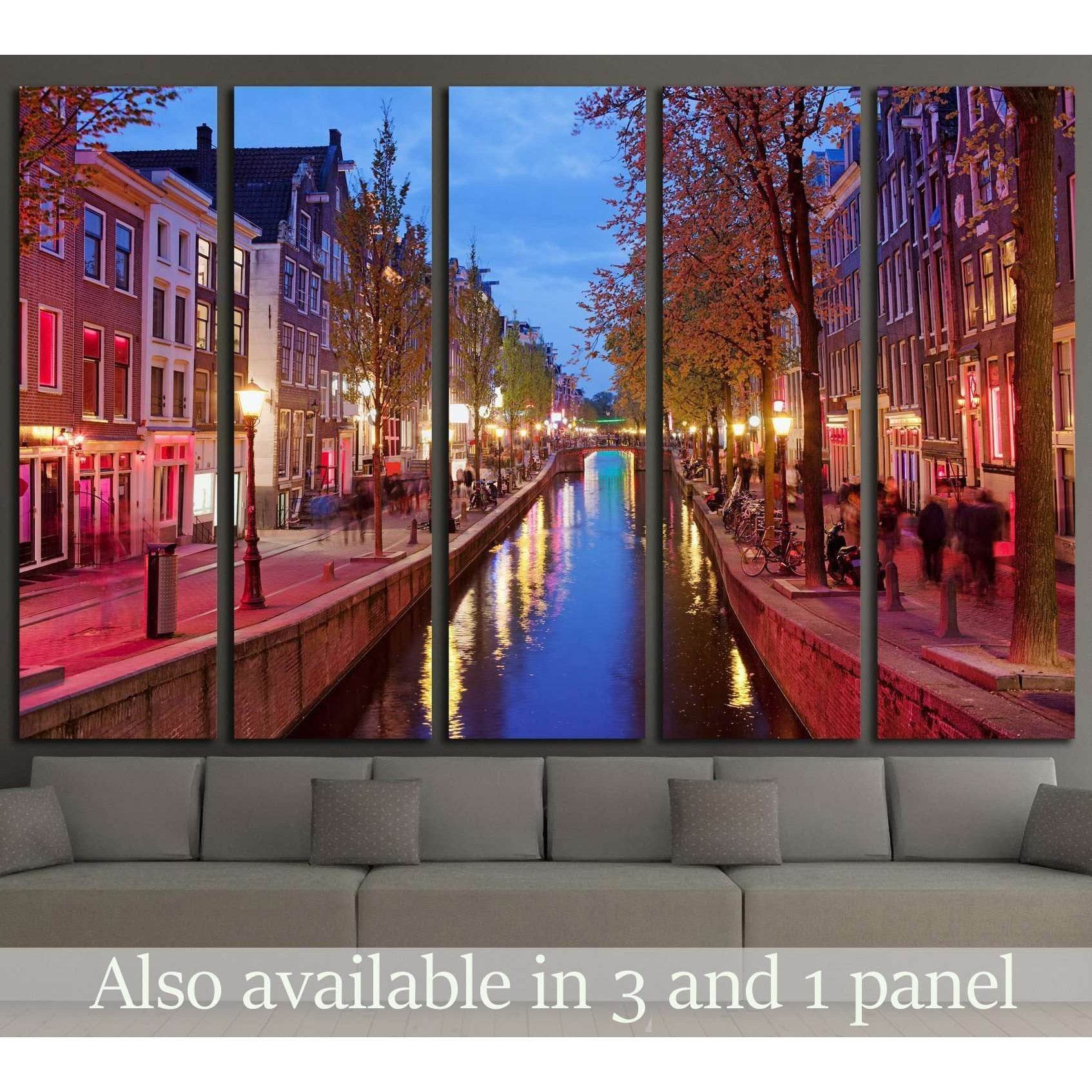 Amsterdam Red Light District area in the city centre at dusk, North Holland, the Netherlands №2156 Ready to Hang Canvas Print