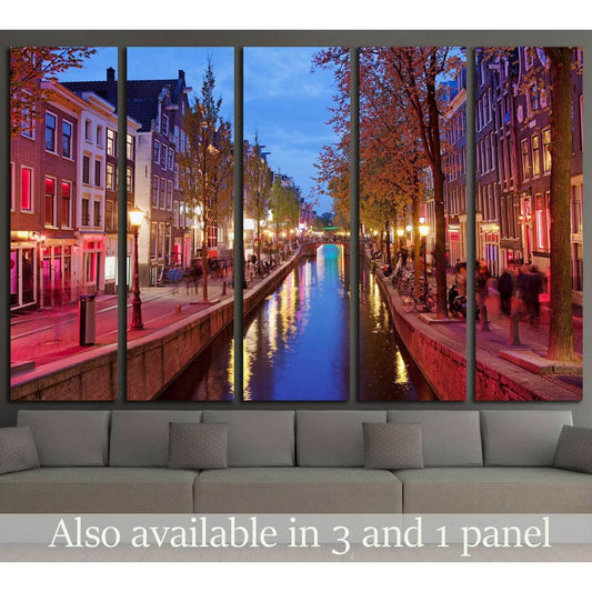 Amsterdam Red Light District area in the city centre at dusk, North Holland, the Netherlands №2156 Ready to Hang Canvas PrintCanvas art arrives ready to hang, with hanging accessories included and no additional framing required. Every canvas print is hand