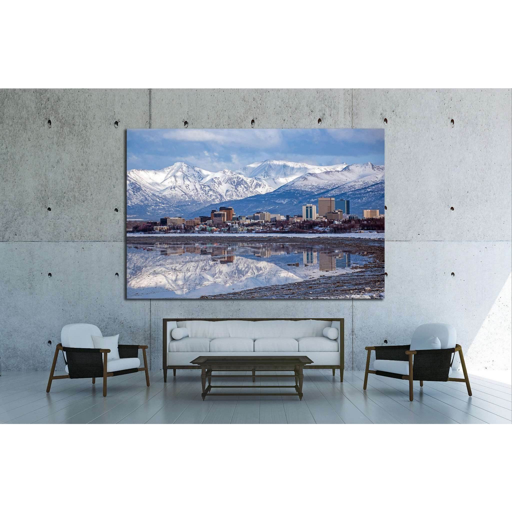 Anchorage Skyline with a winter reflection №1751 Ready to Hang Canvas Print