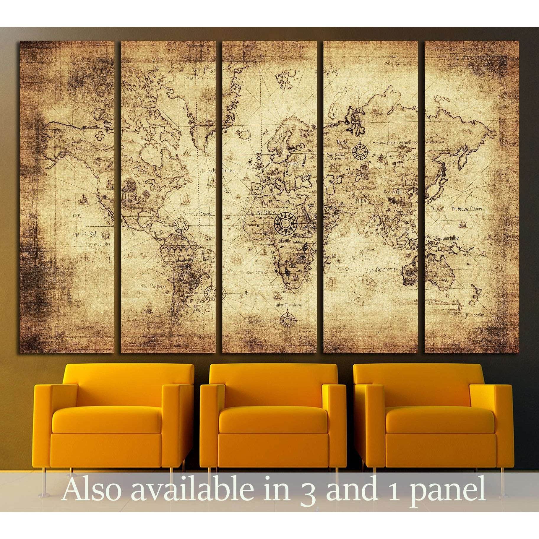 ancient map of the world №2807 Ready to Hang Canvas Print - Zellart Canvas Prints ALL_Products, s-2807