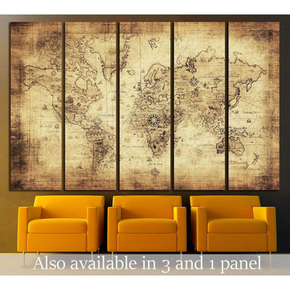 ancient map of the world №2807 Ready to Hang Canvas Print - Zellart Canvas Prints ALL_Products, s-2807
