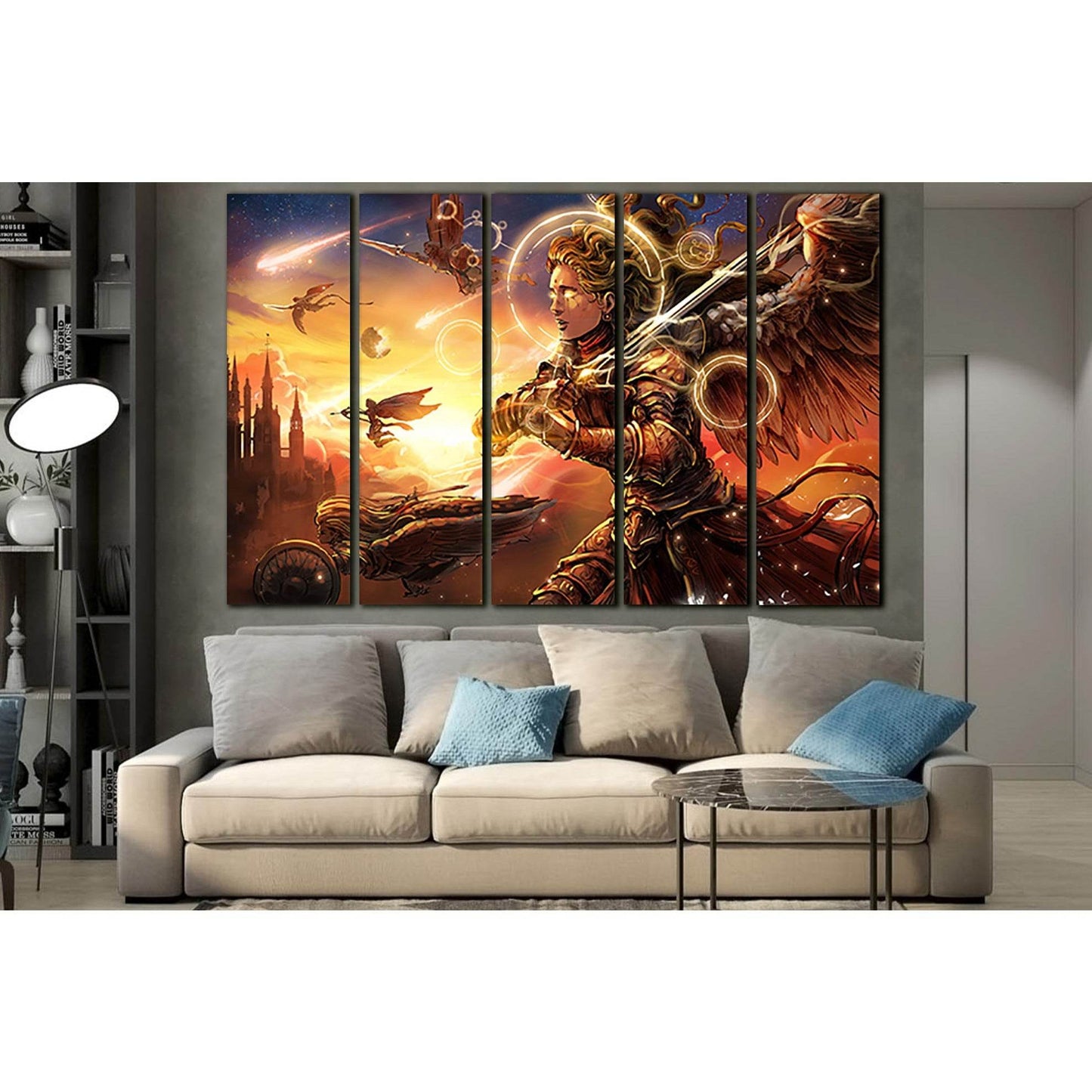 Angelic Army Flying Across The Sky №SL1242 Ready to Hang Canvas Print - Zellart Canvas Prints 0new, ALL_Products, Fantasy And Sci Fi Wall Art