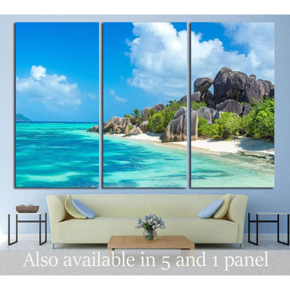 Anse Source d'Argent - granite rocks at beautiful beach on tropical island La Digue in Seychelles №3090 Ready to Hang Canvas PrintCanvas art arrives ready to hang, with hanging accessories included and no additional framing required. Every canvas print is