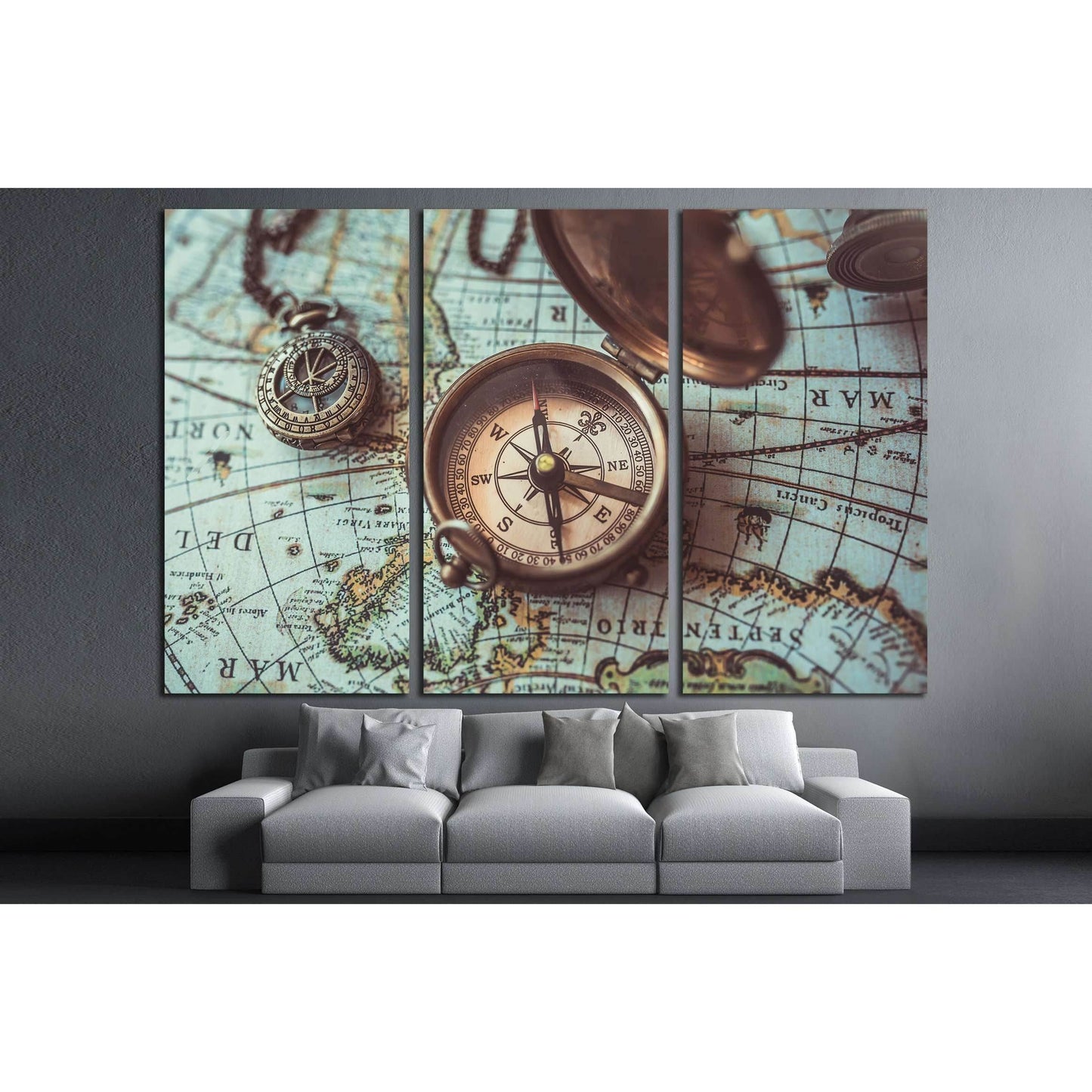 Antique bronze emblem compass, mini compass necklace pendant and binocular telescopes №2818 Ready to Hang Canvas Print - Zellart Canvas Prints ALL_Products, s-2818