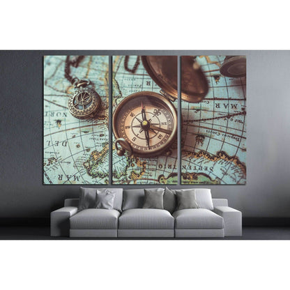 Antique bronze emblem compass, mini compass necklace pendant and binocular telescopes №2818 Ready to Hang Canvas Print - Zellart Canvas Prints ALL_Products, s-2818