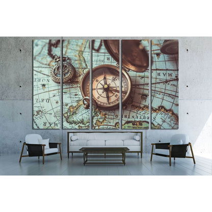 Antique bronze emblem compass, mini compass necklace pendant and binocular telescopes №2818 Ready to Hang Canvas Print - Zellart Canvas Prints ALL_Products, s-2818