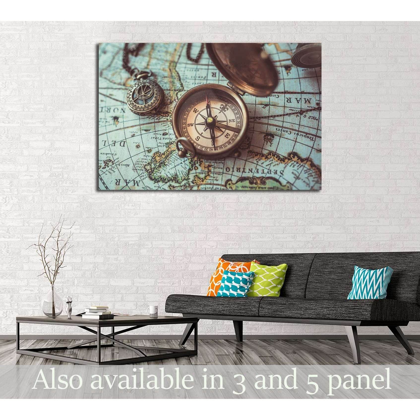 Antique bronze emblem compass, mini compass necklace pendant and binocular telescopes №2818 Ready to Hang Canvas Print - Zellart Canvas Prints ALL_Products, s-2818