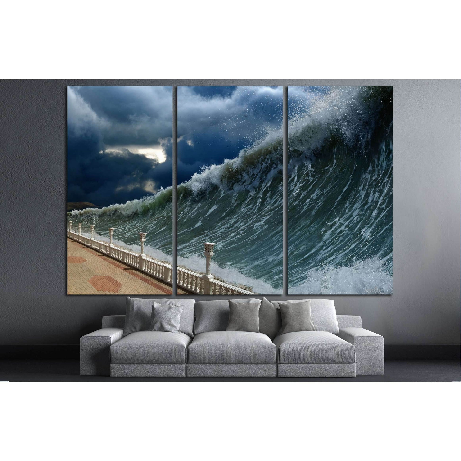 Apocalyptic dramatic background - giant tsunami waves, dark stormy sky №3126 Ready to Hang Canvas PrintCanvas art arrives ready to hang, with hanging accessories included and no additional framing required. Every canvas print is hand-crafted, made on-dema