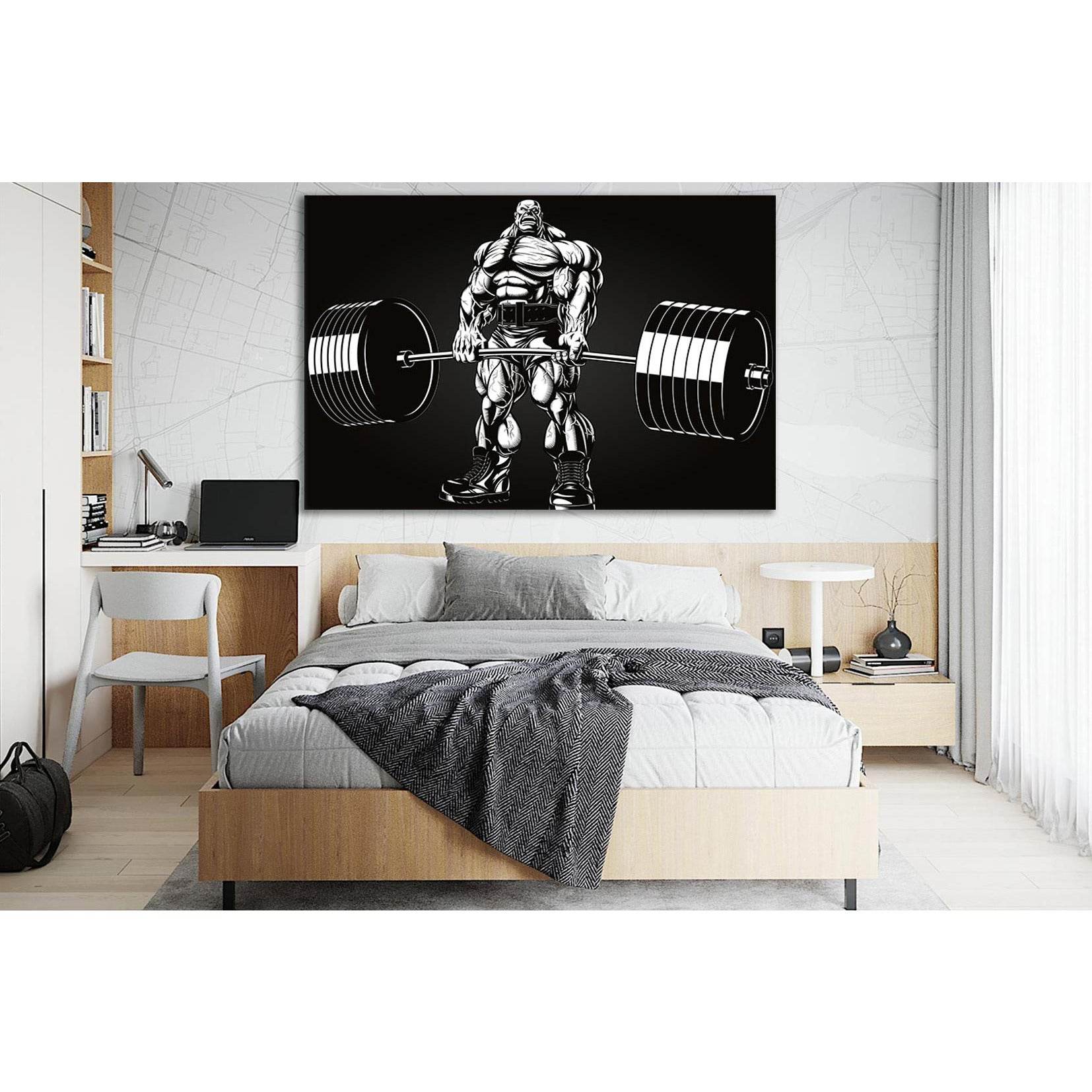 Art Black And White Bodybuilder Picture №SL924 Ready to Hang Canvas Print - Zellart Canvas Prints 0new, ALL_Products, Sports & Motivation