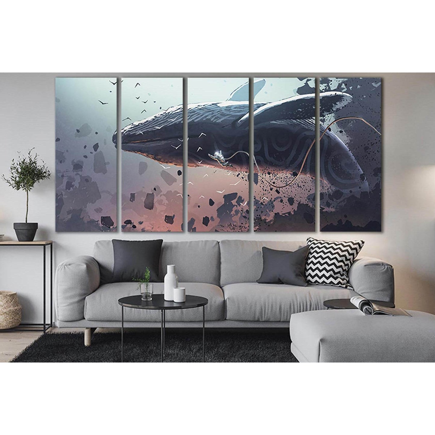 Astronaut Soars With A Fantastic Whale №SL1260 Ready to Hang Canvas Print - Zellart Canvas Prints 0new, ALL_Products, Fantasy And Sci Fi Wall Art, Whale