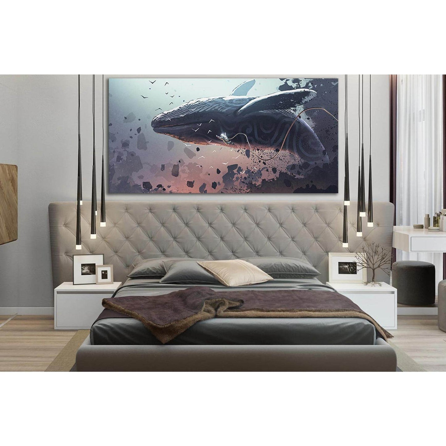 Astronaut Soars With A Fantastic Whale №SL1260 Ready to Hang Canvas Print - Zellart Canvas Prints 0new, ALL_Products, Fantasy And Sci Fi Wall Art, Whale
