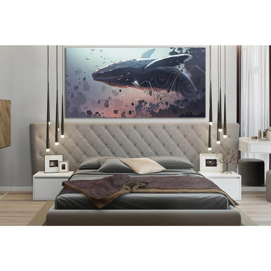 Astronaut Soars With A Fantastic Whale №SL1260 Ready to Hang Canvas Print - Zellart Canvas Prints 0new, ALL_Products, Fantasy And Sci Fi Wall Art, Whale