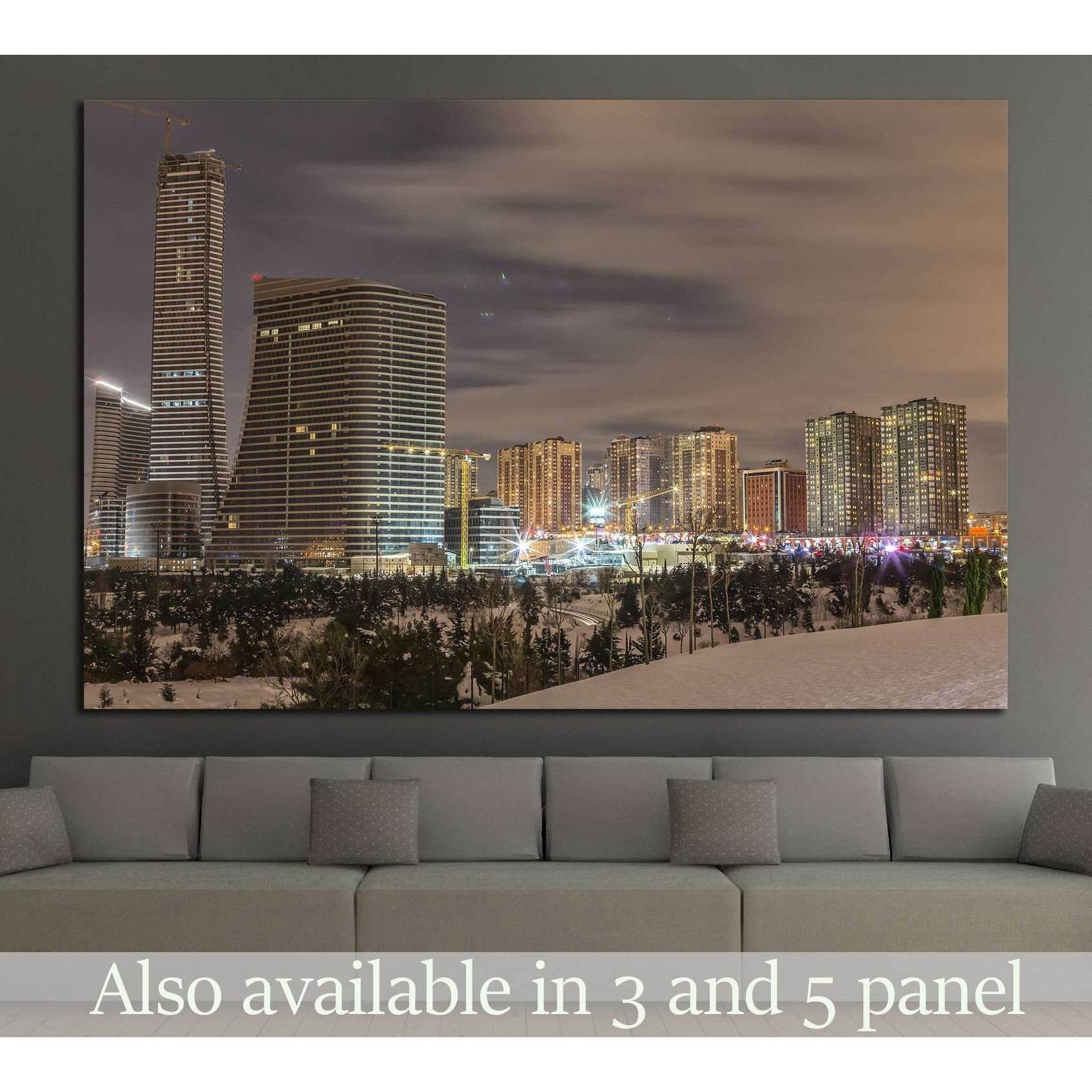 Atasehir finance center Istanbul skyline canvas print above sofa in a modern living room