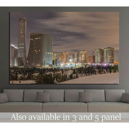 Atasehir finance center Istanbul skyline canvas print above sofa in a modern living room