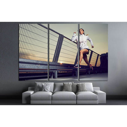 Athletic woman running during sunset on rooftop of parking, garage №3255 Ready to Hang Canvas Print - Zellart Canvas Prints ALL_Products, s-3255