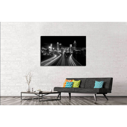 Atlanta Skyline at night, high contrast black and white with light trails №2947 Ready to Hang Canvas PrintCanvas art arrives ready to hang, with hanging accessories included and no additional framing required. Every canvas print is hand-crafted, made on-d
