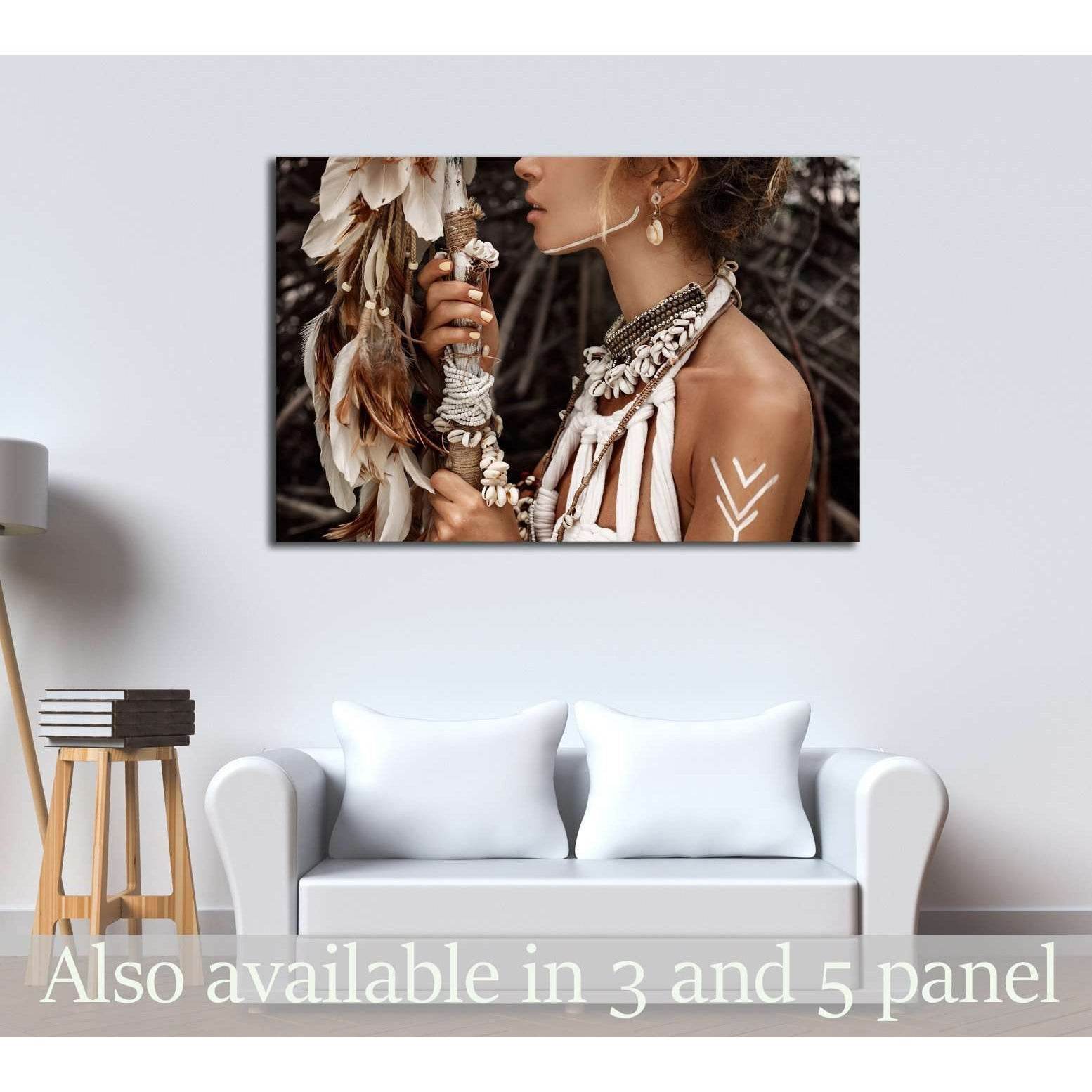 Attractive wild boho woman close up portrait №2767 Ready to Hang Canvas Print