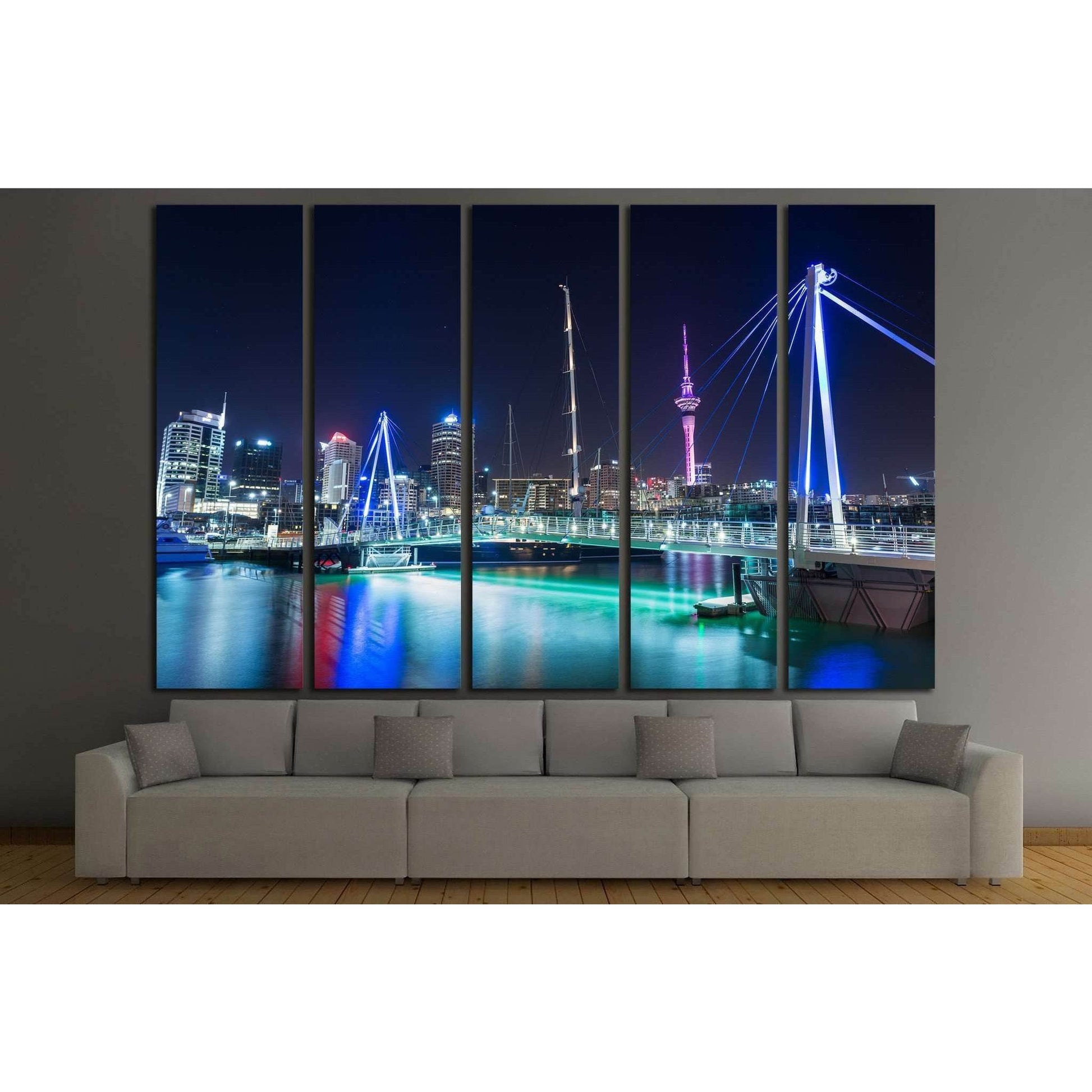 Auckland City and Sky Tower at Night, Auckland, New Zealand №1639 Ready to Hang Canvas Print - Zellart Canvas Prints ALL_Products, s-1639