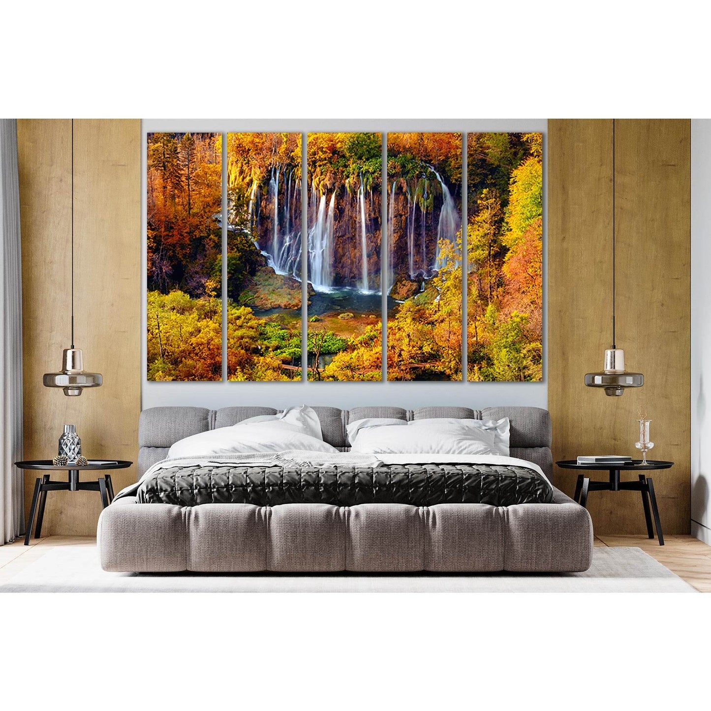 Autumn Colors And Waterfalls №SL480 Ready to Hang Canvas Print - Zellart Canvas Prints 0new, ALL_Products, Waterfall, Waterfall Wall Art