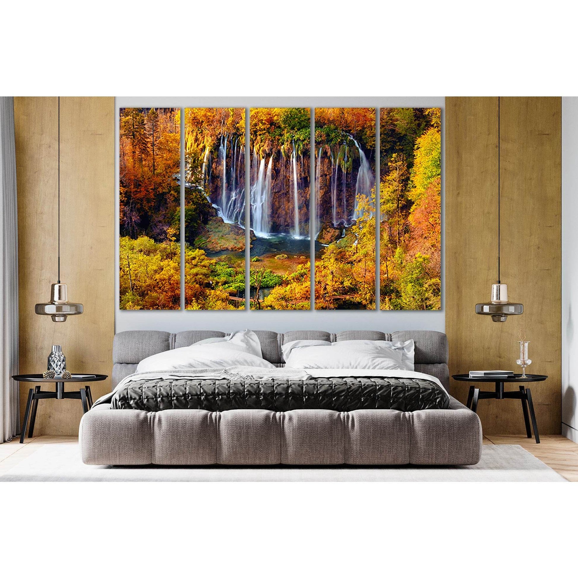 Autumn Colors And Waterfalls №SL480 Ready to Hang Canvas Print - Zellart Canvas Prints 0new, ALL_Products, Waterfall, Waterfall Wall Art