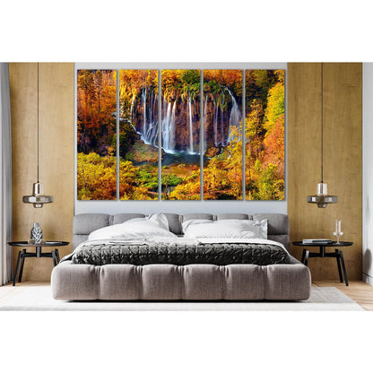 Autumn Colors And Waterfalls №SL480 Ready to Hang Canvas Print - Zellart Canvas Prints 0new, ALL_Products, Waterfall, Waterfall Wall Art