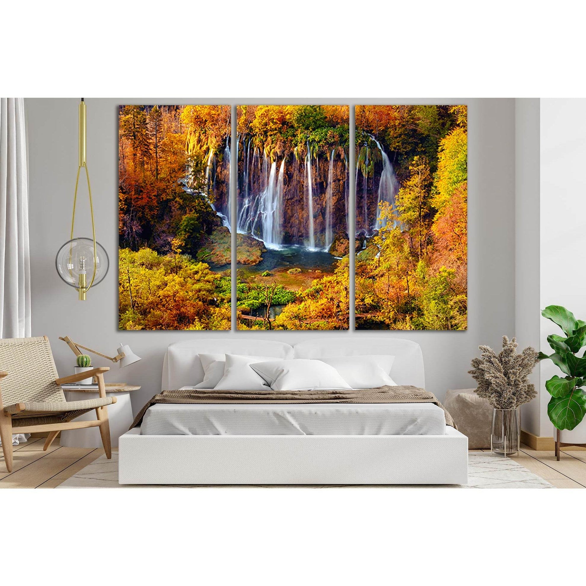 Autumn Colors And Waterfalls №SL480 Ready to Hang Canvas Print - Zellart Canvas Prints 0new, ALL_Products, Waterfall, Waterfall Wall Art