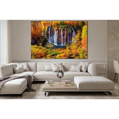 Autumn Colors And Waterfalls №SL480 Ready to Hang Canvas Print - Zellart Canvas Prints 0new, ALL_Products, Waterfall, Waterfall Wall Art