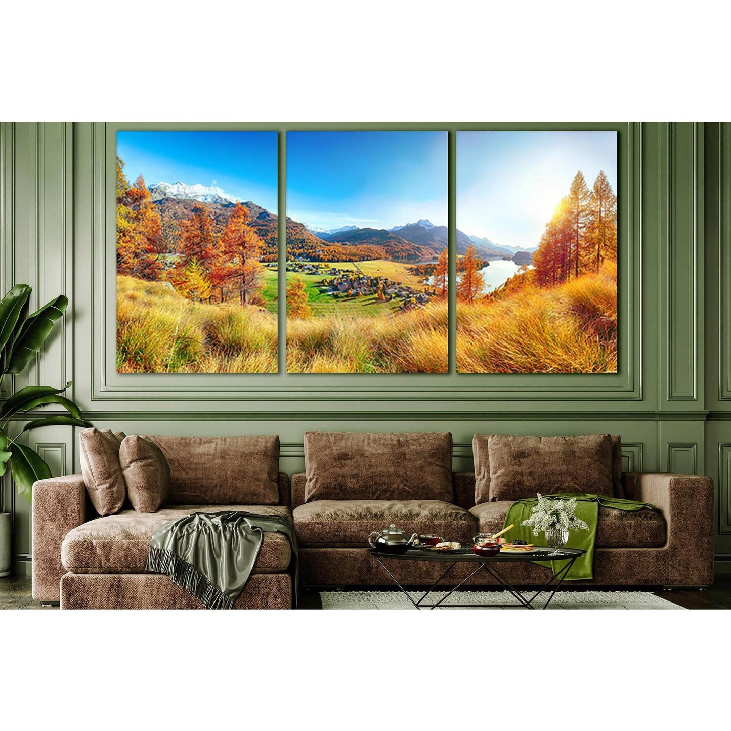 Autumn Panorama Over Sils Im Engadin №SL649 Ready to Hang Canvas Print - Zellart Canvas Prints 0new, ALL_Products, Autumn Wall Art