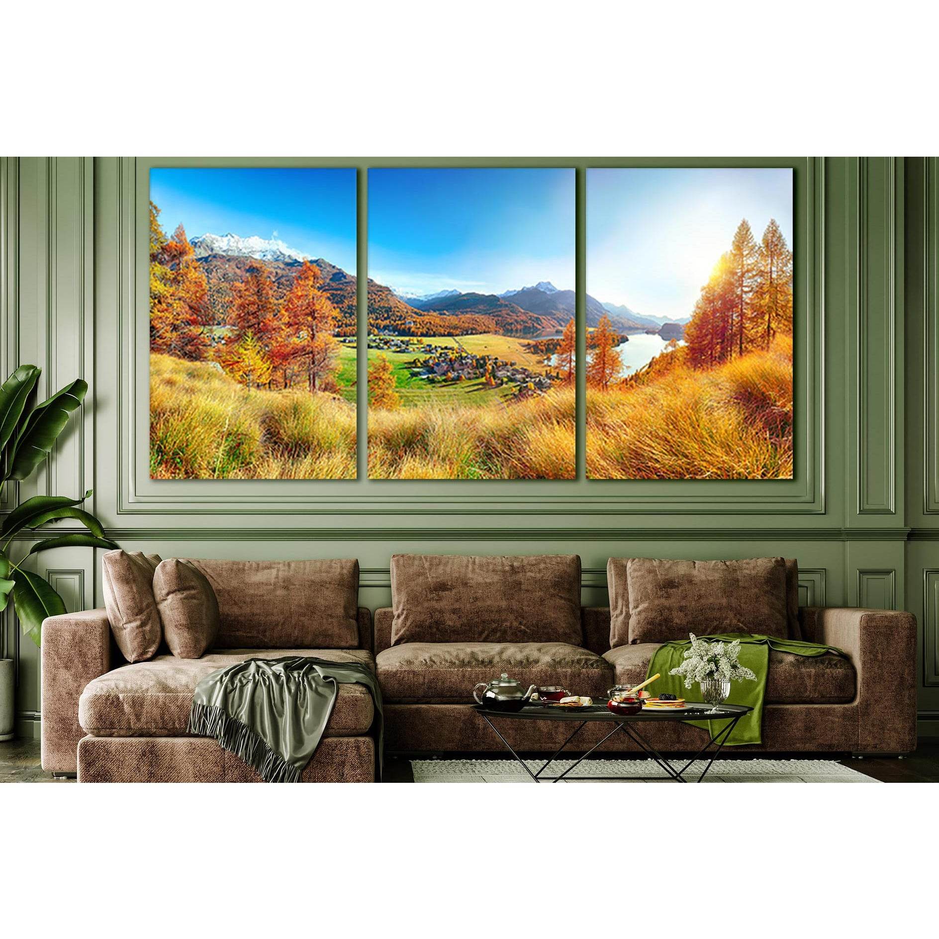 Autumn Panorama Over Sils Im Engadin №SL649 Ready to Hang Canvas Print - Zellart Canvas Prints 0new, ALL_Products, Autumn Wall Art