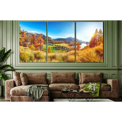 Autumn Panorama Over Sils Im Engadin №SL649 Ready to Hang Canvas Print - Zellart Canvas Prints 0new, ALL_Products, Autumn Wall Art