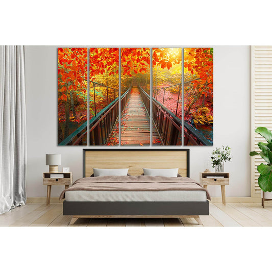 Autumn View With Wooden Bridge №SL616 Ready to Hang Canvas Print - Zellart Canvas Prints 0new, ALL_Products, Autumn Wall Art