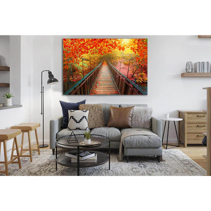 Autumn View With Wooden Bridge №SL616 Ready to Hang Canvas Print - Zellart Canvas Prints 0new, ALL_Products, Autumn Wall Art