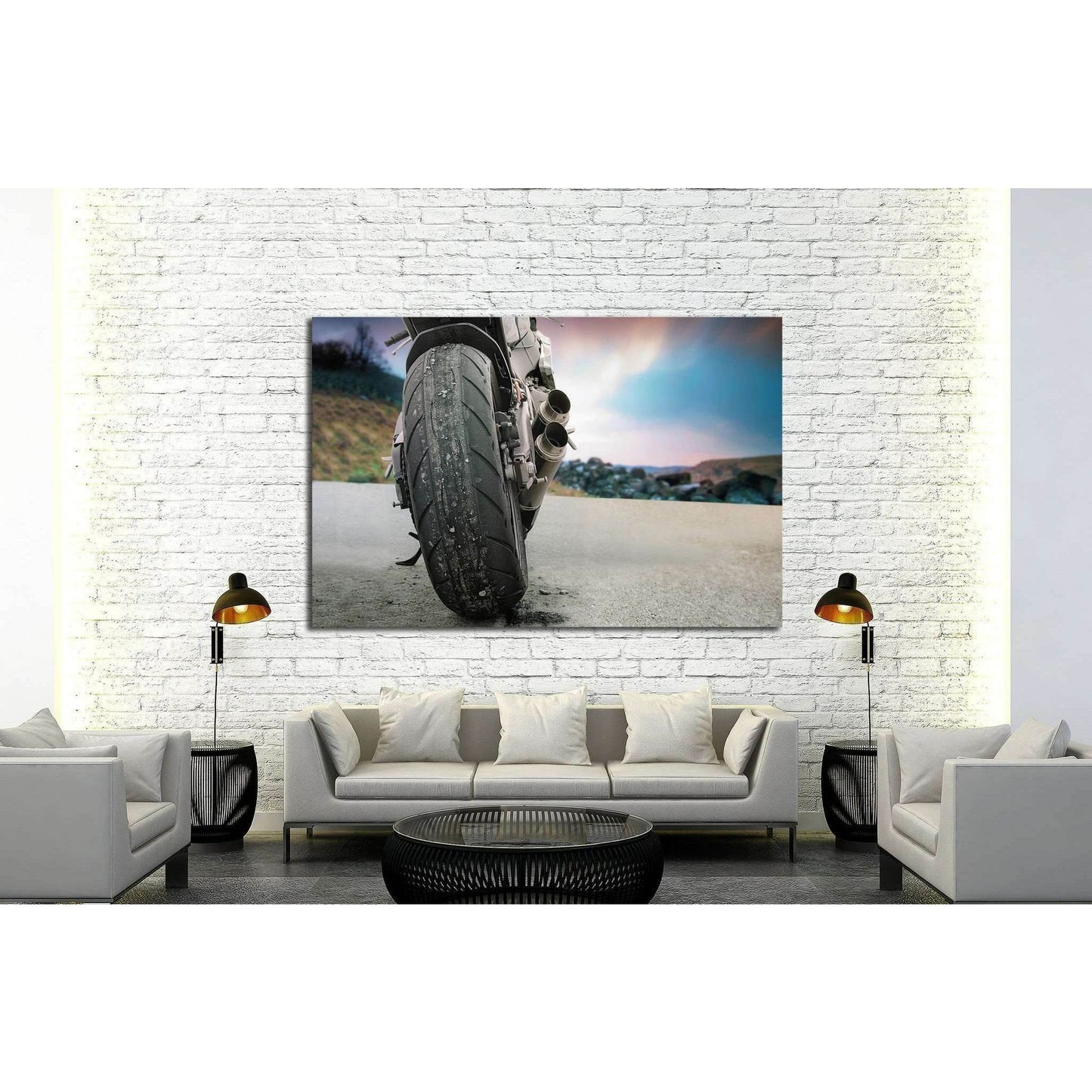 Back view of a motorbike with scenic landscape №1877 Ready to Hang Canvas Print - Zellart Canvas Prints ALL_Products, s-1877